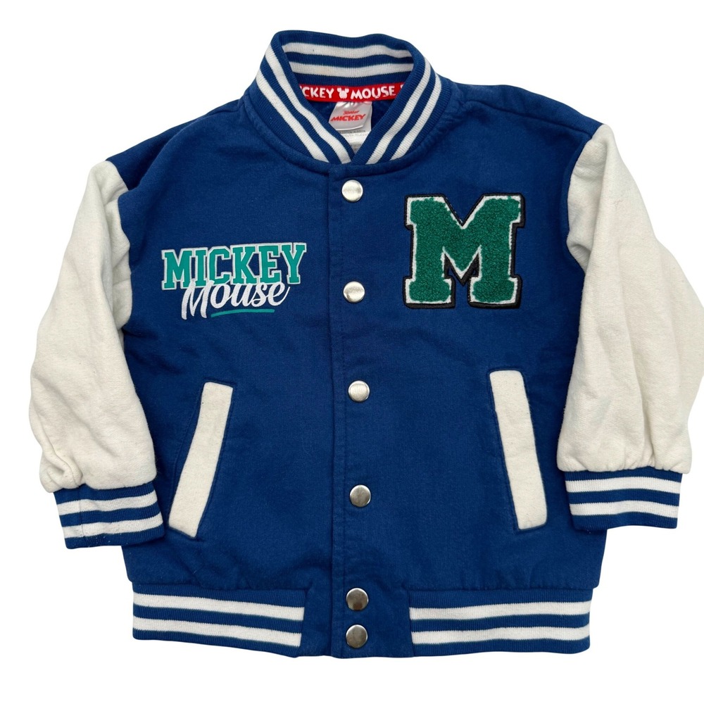 Disney Mickey Mouse‎ Varsity Jacket Kids 2T Blue White Bomber Snap Front
